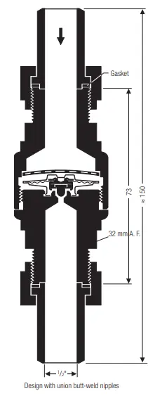 Gestra MK36-51 ve MK36-52 termostatik kondenstop – Union weld nipples tasarımlı teknik çizim