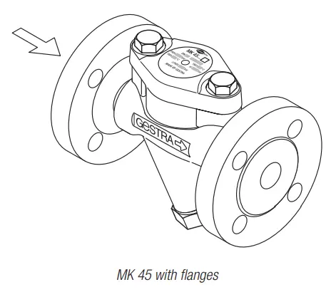 Gestra MK45-1 ve MK45-2 termostatik kondenstop modellerinin dış teknik çizimi – Gövde ve bağlantı detayları